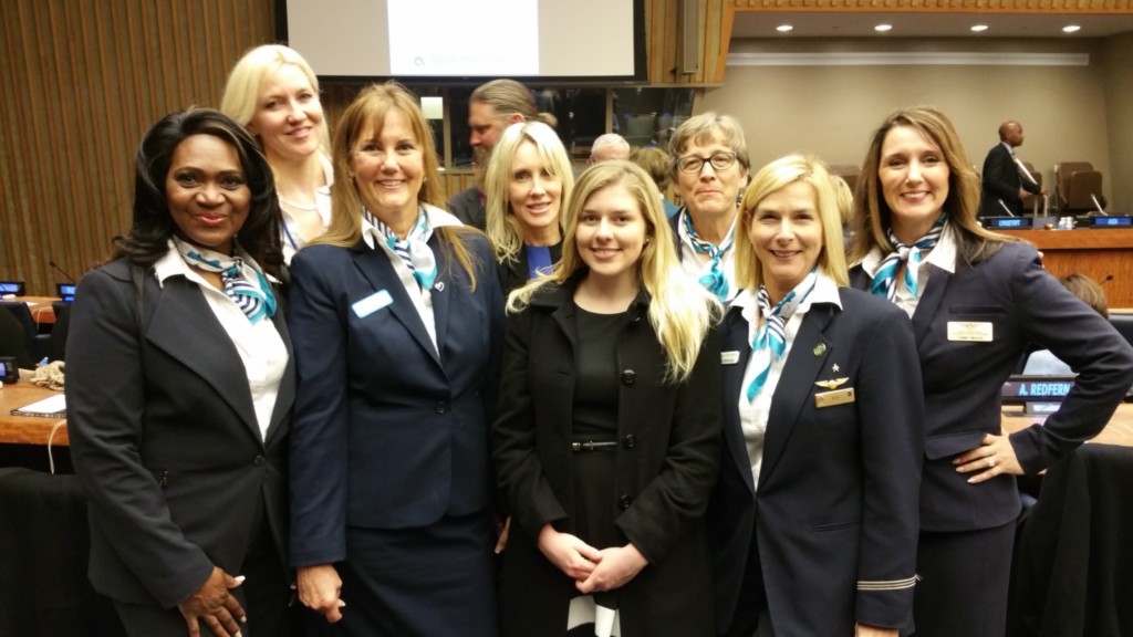 Airline Ambassadors International (AAI) members at the United Nations, including Donna Hubbard (left) and Nancy Rivard (second from left) Source: AAI
