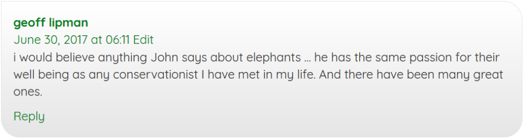 Elephant tourism. Geoffrey Lipman's comment about John Roberts