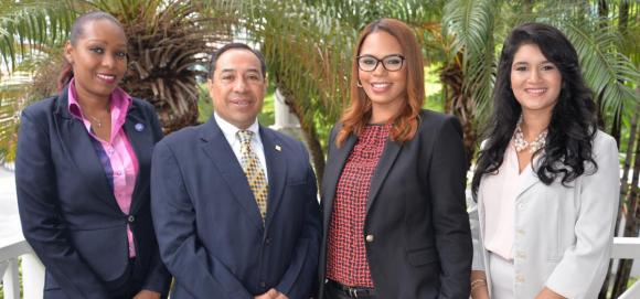 Caribbean sustainable touirsm. ACS' Sustainable Tourism Team: (L-R) Bevon Bernard-Henry (Secretary), Julio Orozco Peréz (Director), Tanya Amaya Castro (Advisor), and Victoria Ramdeen (Research Assistant). Source: ACS