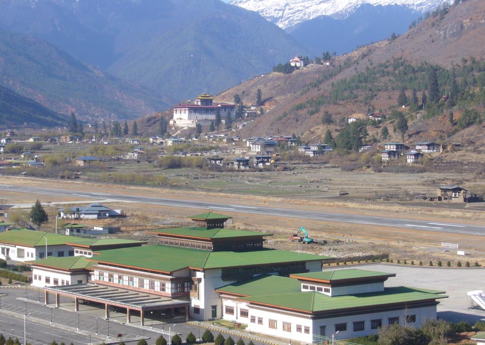 Bhutan's capital city Thimphu is served by the only international airport in Bhutan, Paro Airport. Image by Dr Rieki Crins