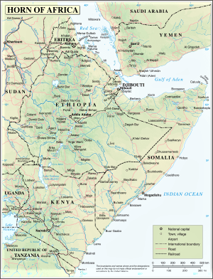 Horn of Africa. A UN map (CC0) via Wikipedia. https://en.m.wikipedia.org/wiki/File:Un-horn-of-africa-relief.png