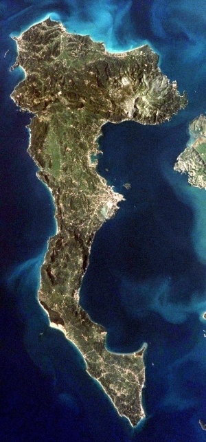The Greek island of Corfu as seen from the International Space Station in 2001. 
